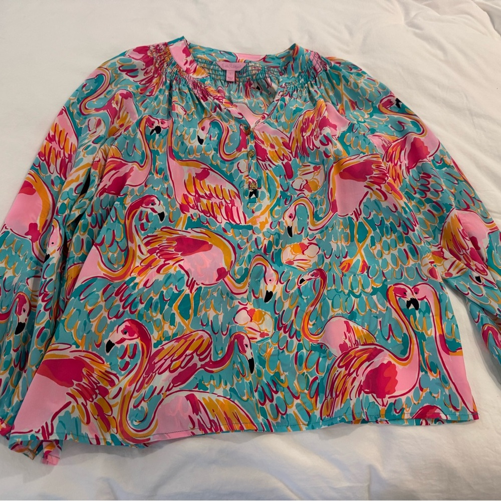 Lilly Pulitzer Colorful Flamingo Print Blouse